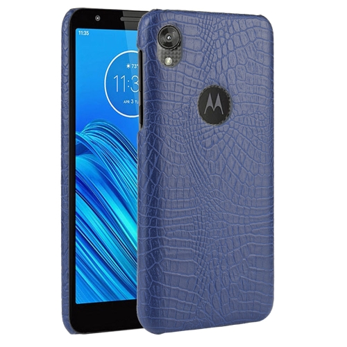 

For Motorola Moto E6 Shockproof Crocodile Texture PC + PU Case(Blue)