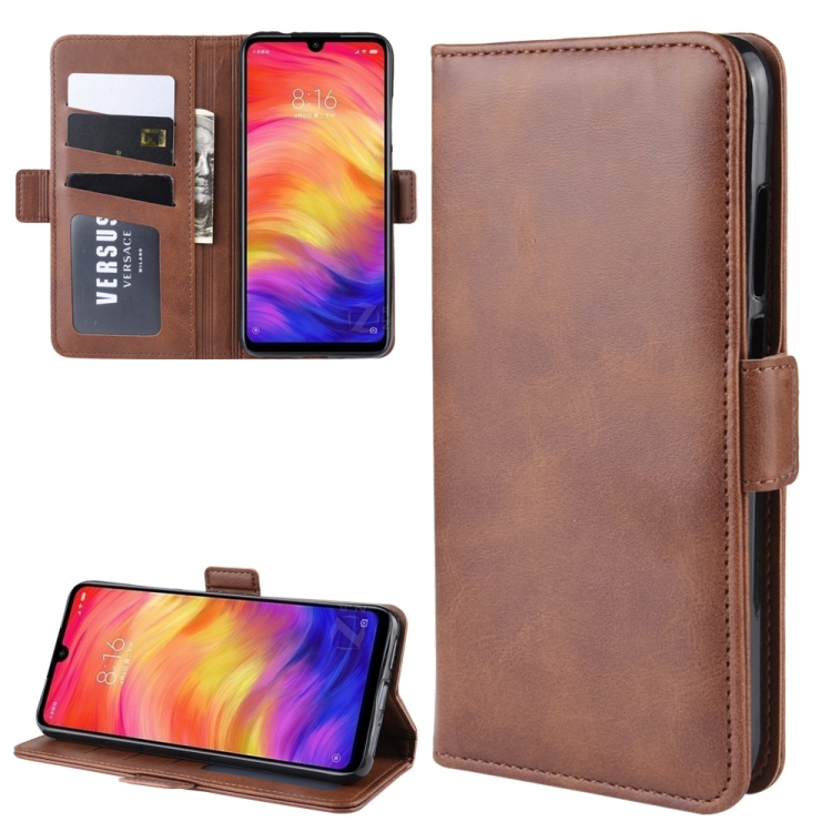 

For Xiaomi Redmi Note 7/ Redmi Note 7 Pro Double Buckle Crazy Horse Business Mobile Phone Holster with Card Wallet Bracket Function(Brown)