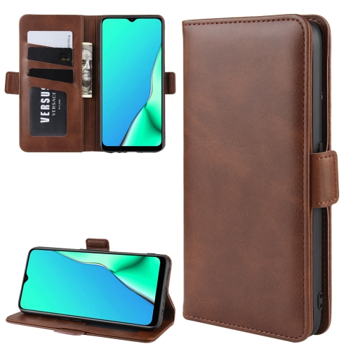 

For Oppo A9 (2020) / A5 (2020) Double Buckle Crazy Horse Business Mobile Phone Holster with Card Wallet Bracket Function(Brown)