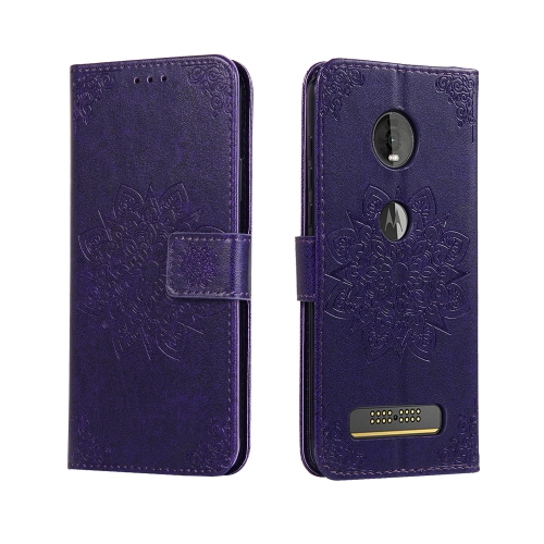 

For Motorola Moto Z4 Embossed Kaleidoscope Flower Horizontal Flip Leather Case with Holder & Card Slots & Wallet(Purple)