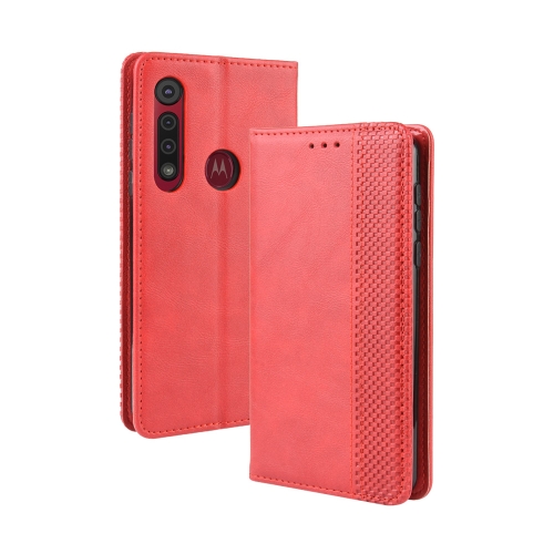 

For Motorola Moto G8 Plus Magnetic Buckle Retro Crazy Horse Texture Horizontal Flip Leather Case with Holder & Card Slots & Photo Frame(Red)