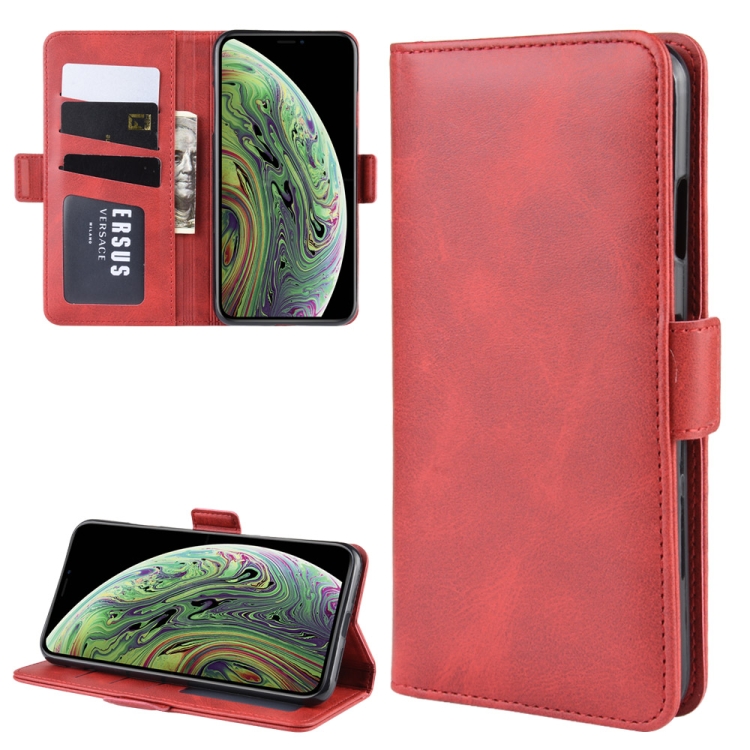 

For iPhone XR Double Buckle Crazy Horse Business Mobile Phone Holster with Card Wallet Bracket Function(Red)