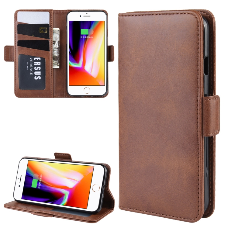 

For iPhone 8 / 7 Double Buckle Crazy Horse Business Mobile Phone Holster with Card Wallet Bracket Function(Brown)
