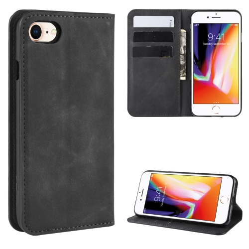 

For iPhone SE 2020 / 8 / 7 Retro-skin Business Magnetic Suction Leather Case with Purse-Bracket-Chuck(Black)