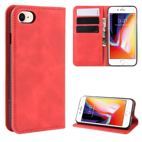 

For iPhone SE 2020 / 8 / 7 Retro-skin Business Magnetic Suction Leather Case with Purse-Bracket-Chuck(Red)