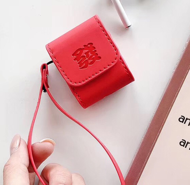 

For Apple AirPods 1/2 Gen Universal New Year Money Words Leather Bluetooth Headphone Protective Case(Deliver Word)