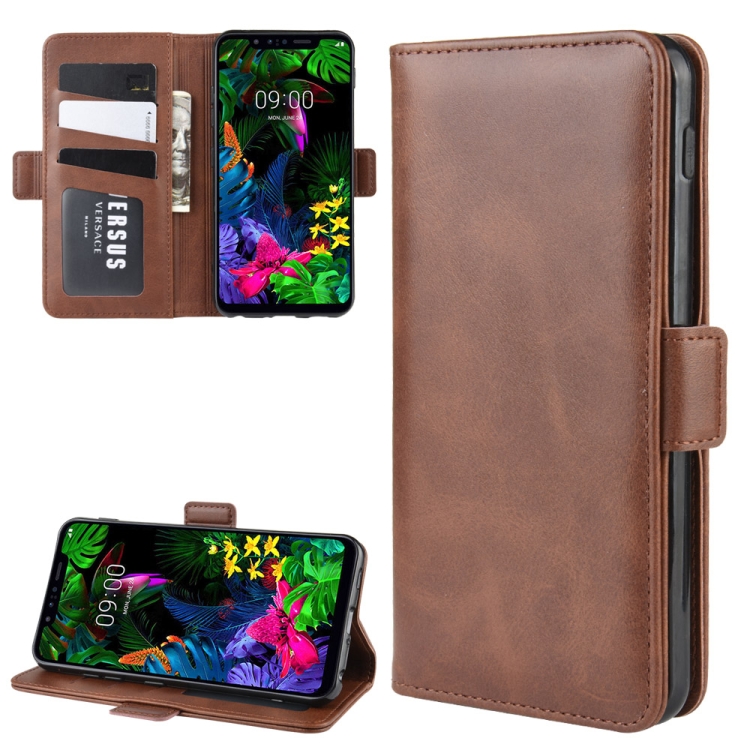 

For LG G8S ThinQ Double Buckle Crazy Horse Business Mobile Phone Holster with Card Wallet Bracket Function(Brown)