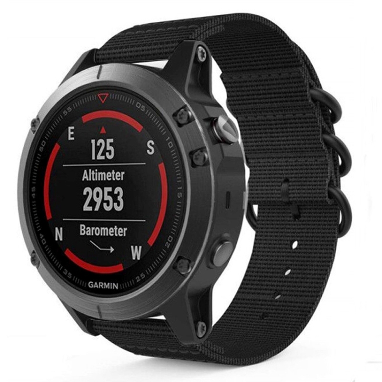 

For Garmin Fenix 5 22mm Three-ring Nylon Watchband(Black)