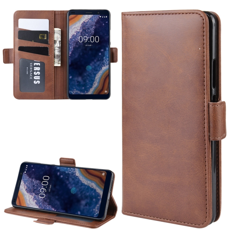 

For Nokia 9 PureView Double Buckle Crazy Horse Business Mobile Phone Holster with Card Wallet Bracket Function(Brown)