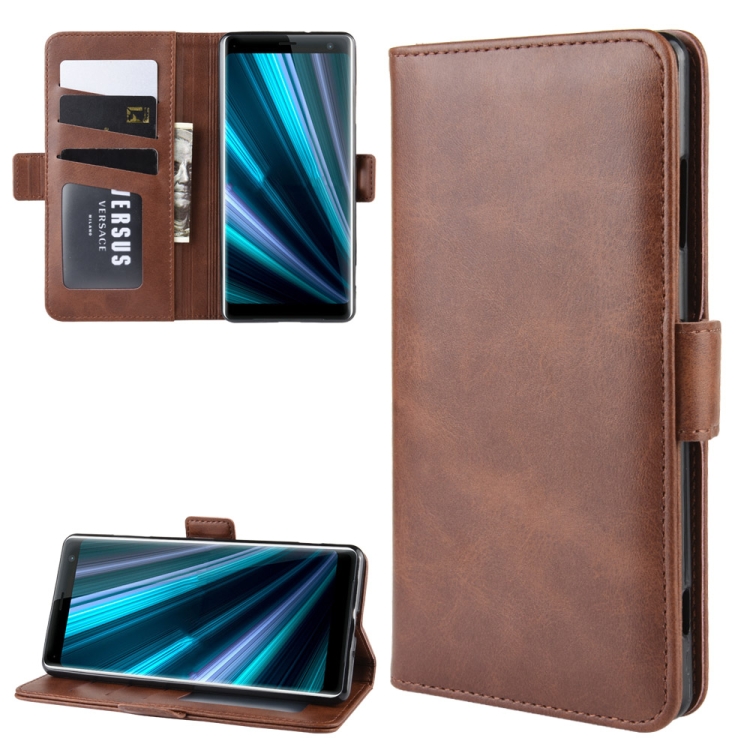 

For Sony XZ3 Double Buckle Crazy Horse Business Mobile Phone Holster with Card Wallet Bracket Function(Brown)
