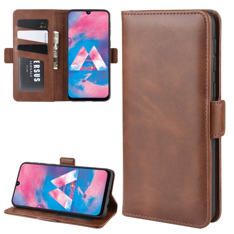

For Galaxy M30S Double Buckle Crazy Horse Business Mobile Phone Holster with Card Wallet Bracket Function(Brown)
