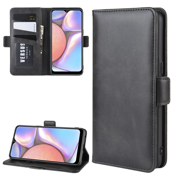 

For Galaxy A10S Double Buckle Crazy Horse Business Mobile Phone Holster with Card Wallet Bracket Function(Black)