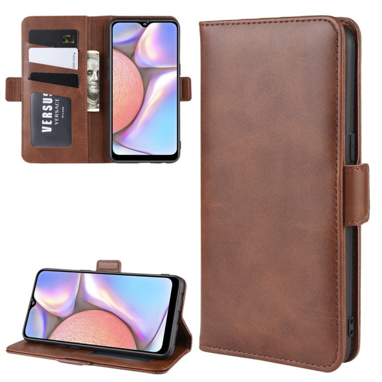 

For Galaxy A10S Double Buckle Crazy Horse Business Mobile Phone Holster with Card Wallet Bracket Function(Brown)