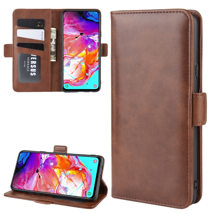 

For Galaxy A20S Double Buckle Crazy Horse Business Mobile Phone Holster with Card Wallet Bracket Function(Brown)
