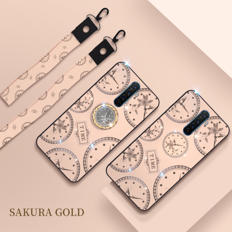 

For OPPO Reno ACE / Realme X2 Pro Fashion Clock Pattern Rhinestone Mobile Phone Shell with Bracket / Hand Rope / Lanyard(Rose Gold)