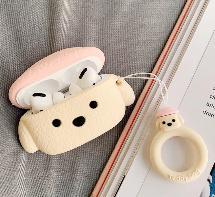 

For Apple AirPods Pro Teddy Dog Bluetooth Headphone Protective Case(Off-White)