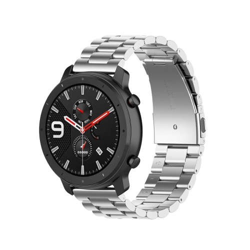 

Applicable To Ticwatch Generation / Moto360 Second Generation 460 / Samsung GearS3 / Huawei GT Universal 22mm Stainless Steel Metal Strap Butterfly Buckle Three Beads(Silver)