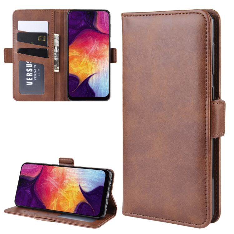 

For Galaxy A50/ A30s / A50s Double Buckle Crazy Horse Business Mobile Phone Holster with Card Wallet Bracket Function(Brown)