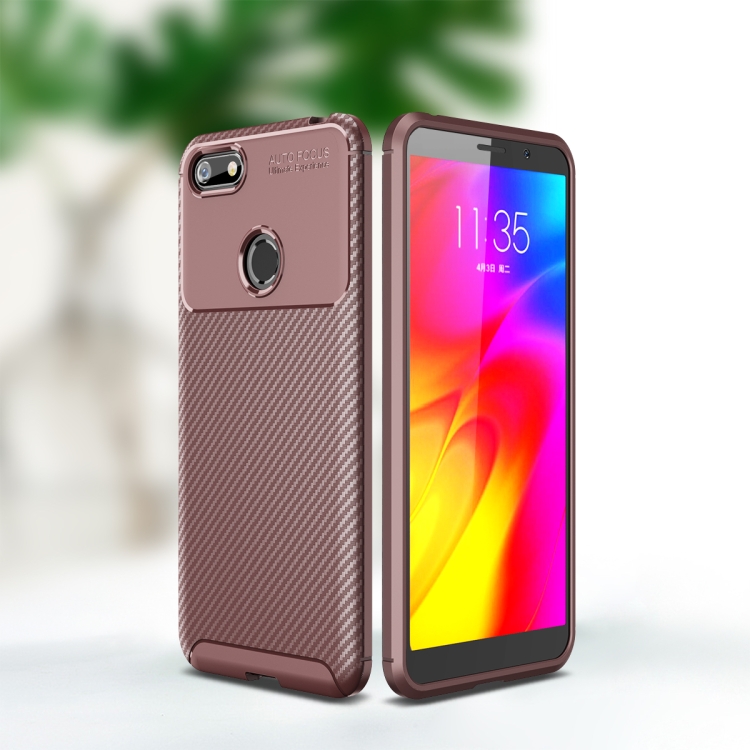 

For Motorola Moto E6 Play Carbon Fiber Texture Shockproof TPU Case(Brown)
