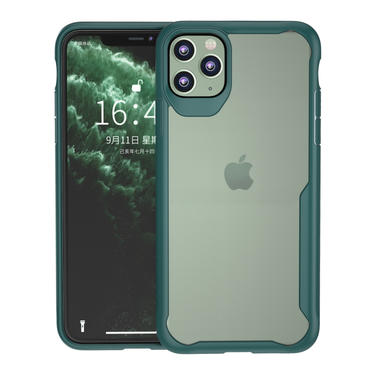 

For iPhone 11 Transparent PC + TPU Full Coverage Shockproof Protective Case(Dark Green)