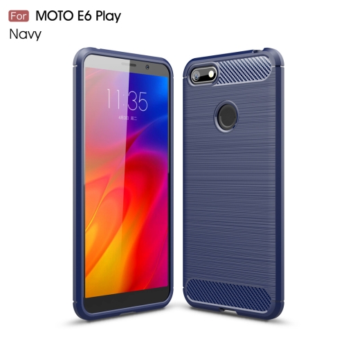 

For Motorola Moto E6 Play Brushed Texture Carbon Fiber TPU Case(Navy Blue)