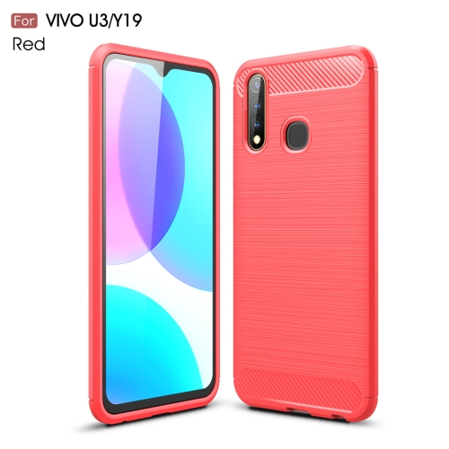 

For Vivo U3 / Y19 Brushed Texture Carbon Fiber TPU Case(Red)