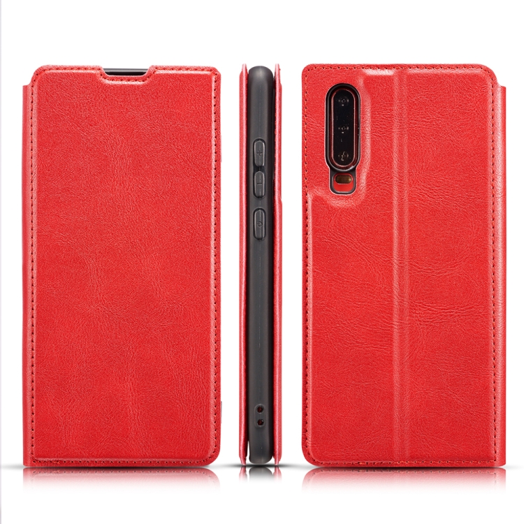 

Retro Simple Ultra-thin Magnetic Leather Case with Holder & Card Slots & Lanyard for Huawei Y9 Prime 2019(Red)
