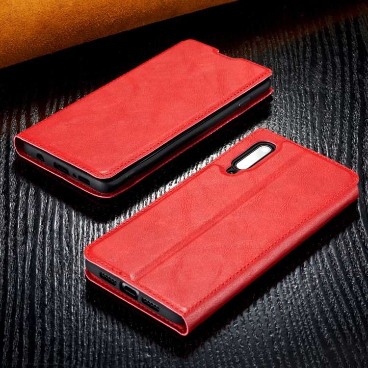 

For Galaxy A50s Retro Simple Ultra-thin Magnetic Leather Case with Holder & Card Slots & Lanyard(Red)