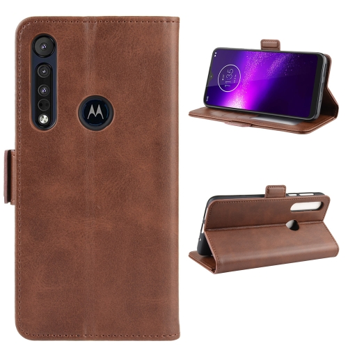 

For Motorola One Macro Double Buckle Crazy Horse Business Mobile Phone Holster with Card Wallet Bracket Function(Brown)