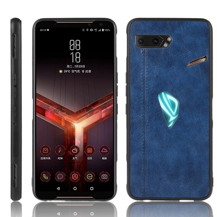 

For Asus ROG Phone II ZS660KL Shockproof Sewing Cow Pattern Skin PC + PU + TPU Case(Blue)