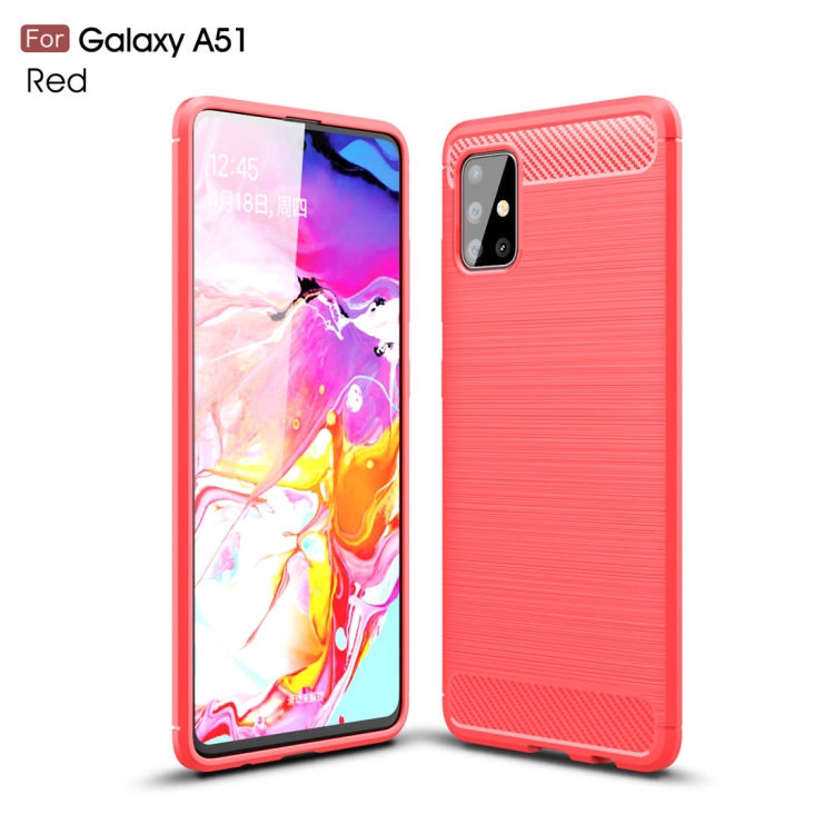 

For Galaxy A51 Brushed Texture Carbon Fiber TPU Case(Red)