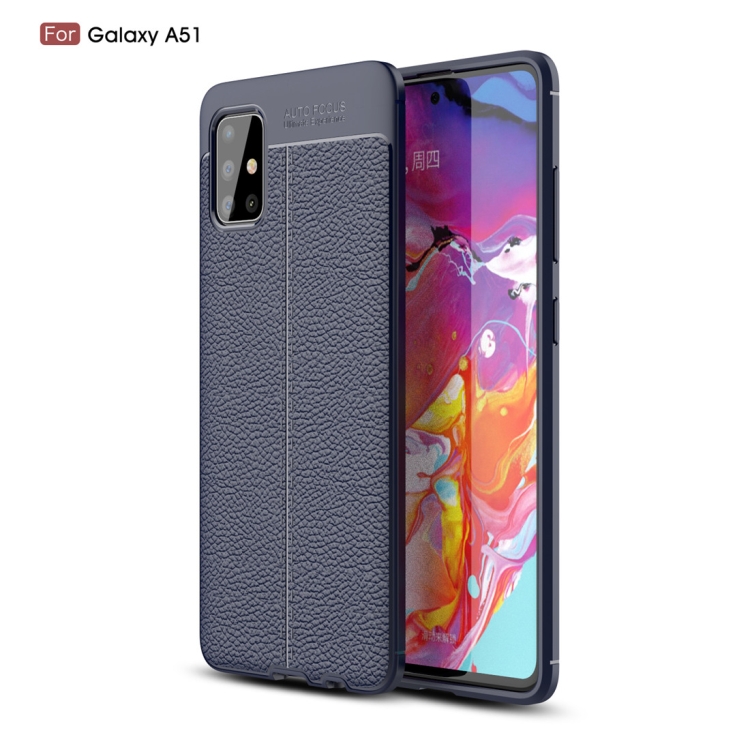 

For Galaxy A51 Litchi Texture TPU Shockproof Case(Navy Blue)