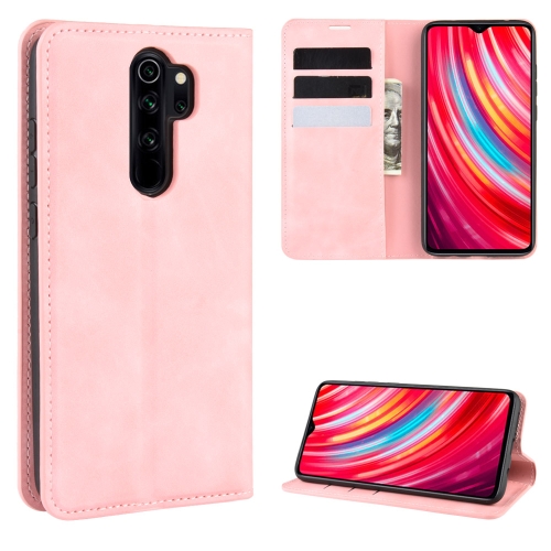 

For Xiaomi Redmi Note 8 Pro Retro-skin Business Magnetic Suction Leather Case with Holder & Card Slots & Wallet(Pink)