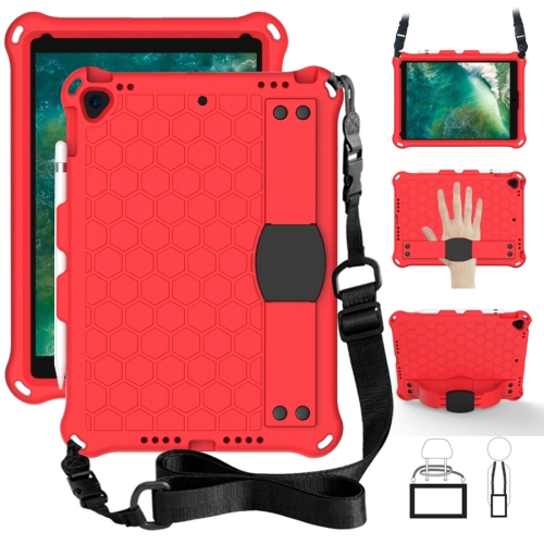

For iPad Pro 10.5 Honeycomb Design EVA + PC Four Corner Anti Falling Flat Protective Shell With Straps(Red+Black )