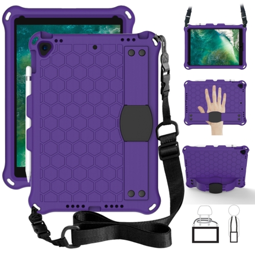 

For iPad Pro 10.5 Honeycomb Design EVA + PC Four Corner Anti Falling Flat Protective Shell With Straps(Purple+Black)