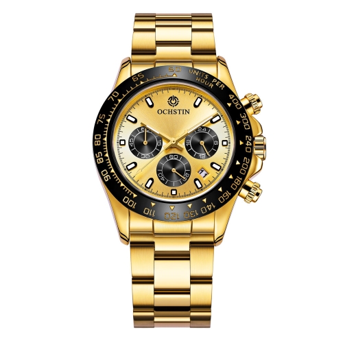 

OCHSTIN Augusten 6103B Multi Function Quartz Watch Sports luminous Waterproof Watch Calendar Steel Band Men Watch(Gold)