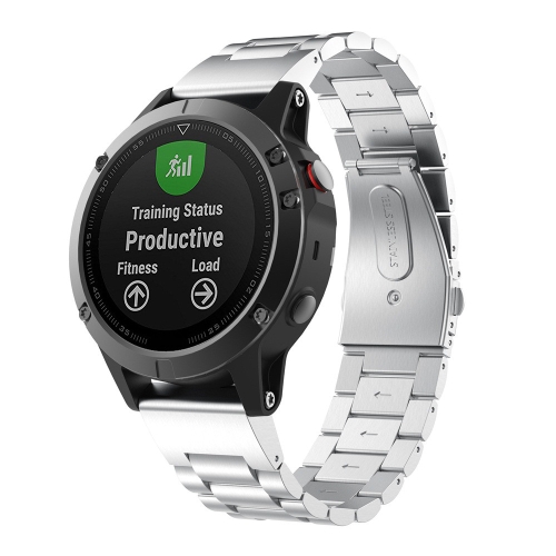 

For Garmin Fenix 5 Three-Bead Stainless Steel Metal Watchband（Silver）, Size:20MM