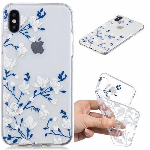 

For iPhone X / XS 3D Pattern Transparent TPU Case(Magnolia)