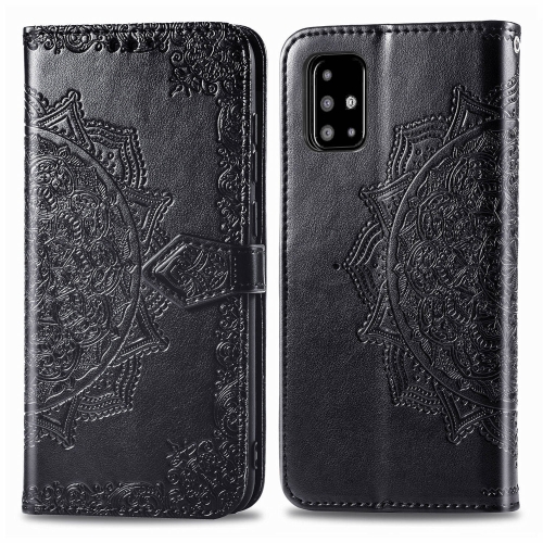 

For Galaxy A51 Halfway Mandala Embossing Pattern Horizontal Flip Leather Case with Holder & Card Slots & Wallet & Photo Frame & Lanyard(Black)