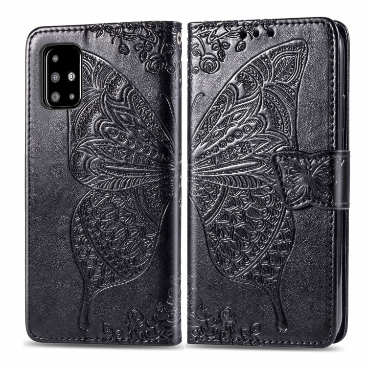 

For Galaxy A51 Butterfly Love Flowers Embossing Horizontal Flip Leather Case with Holder & Card Slots & Wallet & Lanyard(Black)