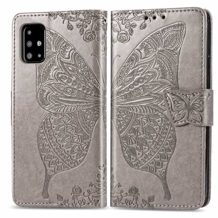 

For Galaxy A51 Butterfly Love Flowers Embossing Horizontal Flip Leather Case with Holder & Card Slots & Wallet & Lanyard(Gray)