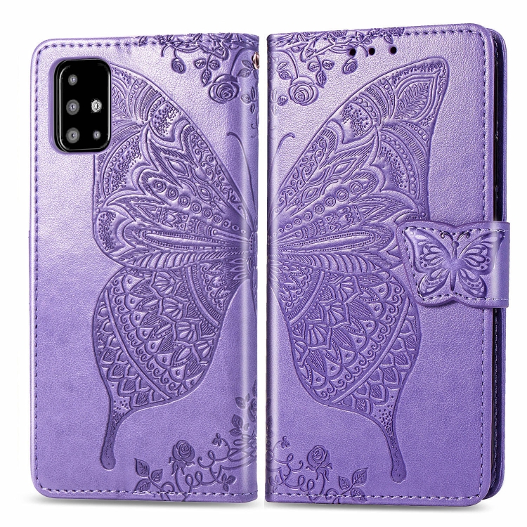 

For Galaxy A51 Butterfly Love Flowers Embossing Horizontal Flip Leather Case with Holder & Card Slots & Wallet & Lanyard(Light Purple)