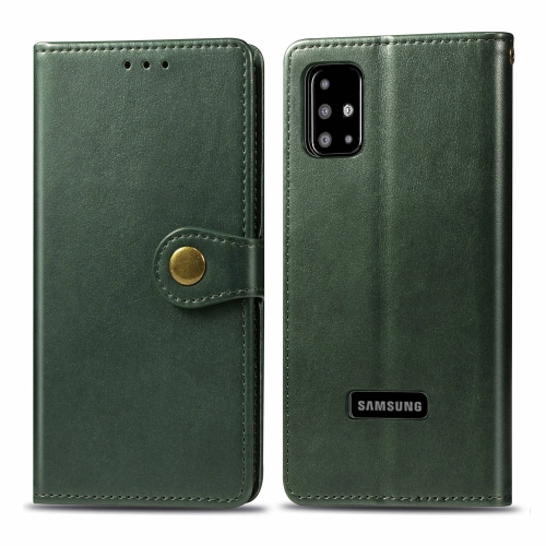 

For Galaxy A51 Retro Solid Color Leather Buckle Mobile Phone Protection Leather Case with Photo Frame & Card Slot & Wallet & Bracket Function(Green)