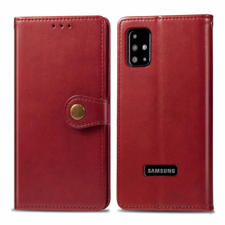 

For Galaxy A51 Retro Solid Color Leather Buckle Mobile Phone Protection Leather Case with Photo Frame & Card Slot & Wallet & Bracket Function(Red)