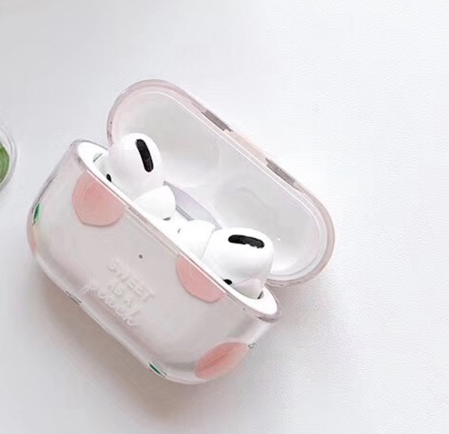 

For Apple AirPods Pro Banana Leaf And Peach Water With Bluetooth Headphone Protective Case(Pink)