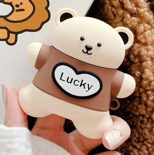

For Apple AirPods 1/2 Gen Universal Lucky Bear Bluetooth Headphone Protective Case(Creamy White)