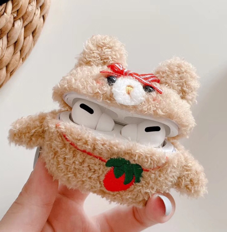 

For Apple AirPods Pro Plush Bow Embroidered Small Bear TPU Soft Bluetooth Headphone Protective Case