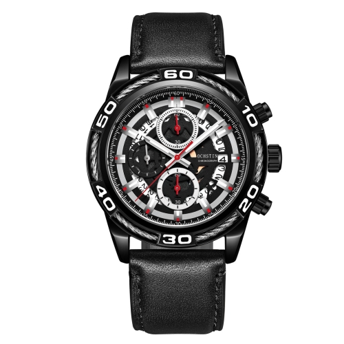 

OCHSTIN 6114A Men Business Openwork Dial Multi Function Timekeeping Calendar Quartz Wristwatch Leather Watch(Black)