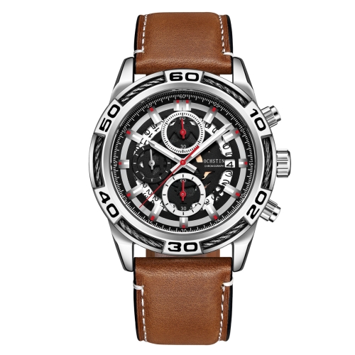 

OCHSTIN 6114A Men Business Openwork Dial Multi Function Timekeeping Calendar Quartz Wristwatch Leather Watch(Brown)