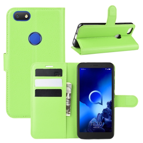 

For Alcatel 1v (2019) （Fingerprint Version）Litchi Texture Horizontal Flip Protective Case with Holder & Card Slots & Wallet(Green)